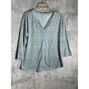 LLBean Women's Blue Textured V-Neck 3/4 Sleeve‎ Casual Top Shirt Size L REG